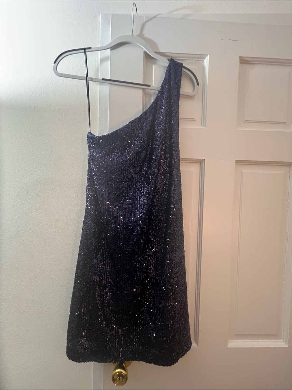 One-Shoulder Deep Blue Sequin Party Dress
